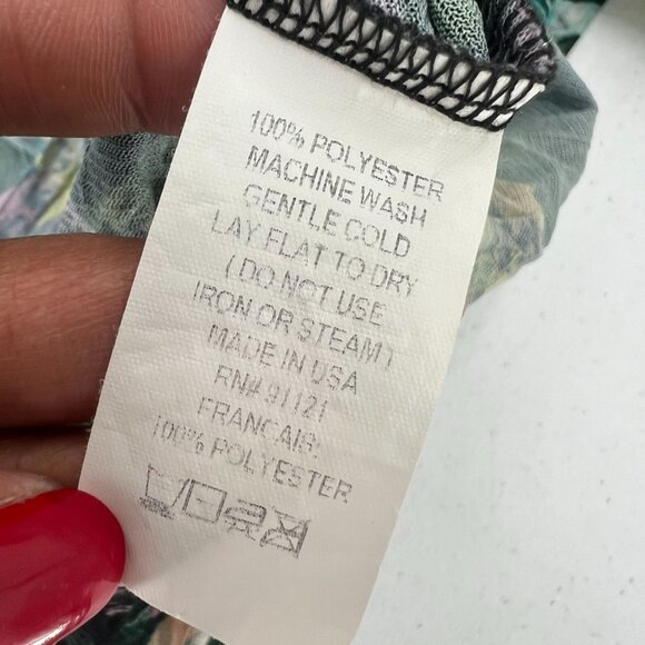 SnoSkins M Artsy Leaf Print Tunic Blouse V-Neck 3/4 Sleeve Textured Sheer USA - Picture 4 of 8